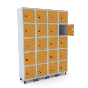 Roupeiro De Aço 4M 20 Portas Fechadura Pandin - Cinza/Laranja