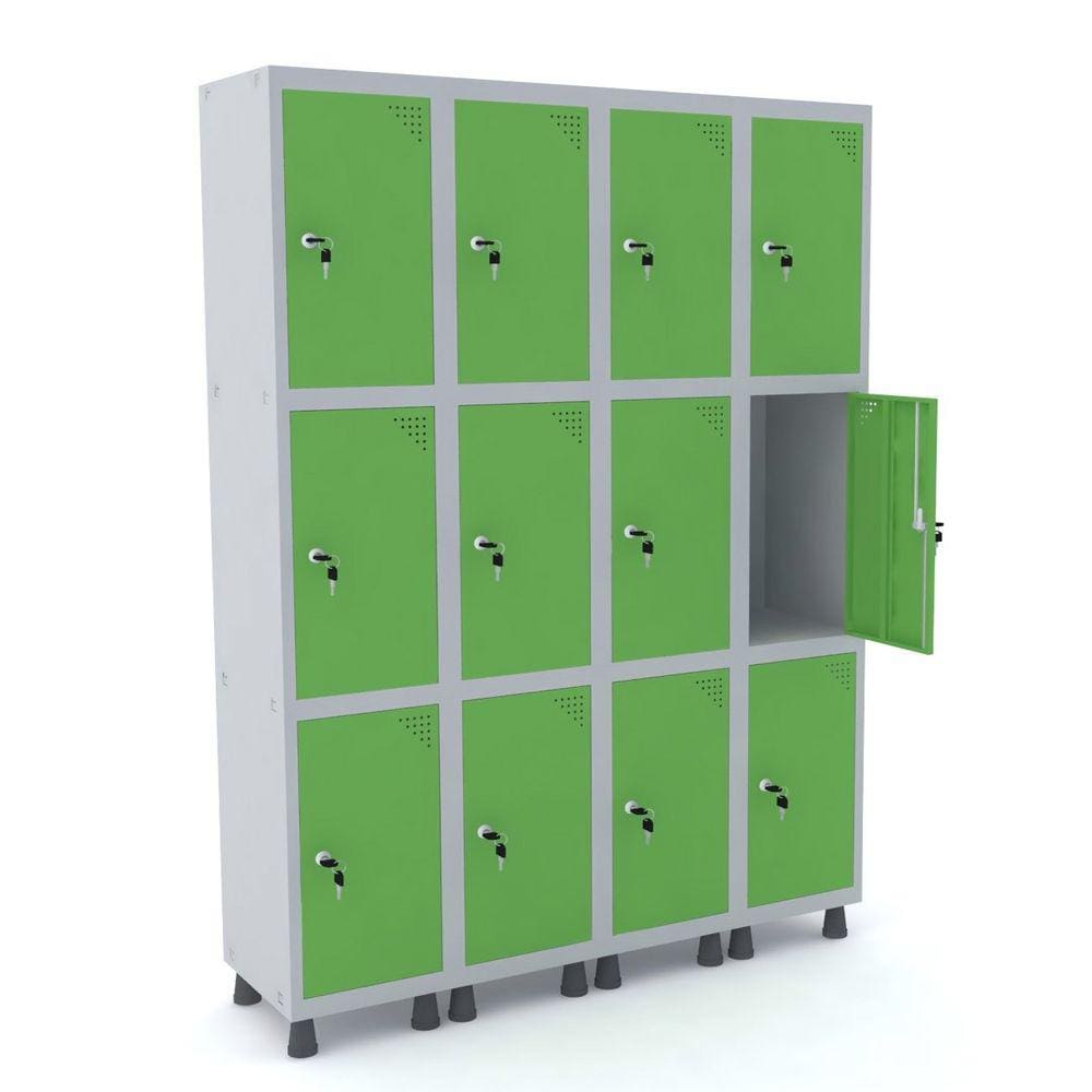 Roupeiro De Aço 4M 12 Portas Fechadura Pandin - Cinza/Verde