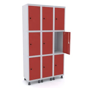 Roupeiro De Aço 3M 09 Portas Pitão Pandin - Cinza/Vermelho