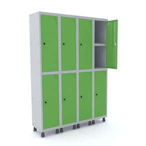 Roupeiro De Aço 4M 08 Portas C/ Prat. Pitão Pandin - Cinza/Verde
