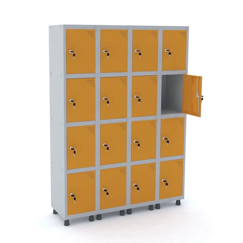Roupeiro De Aço 4M 16 Portas Fechadura Pandin - Cinza/Laranja