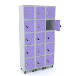 Roupeiro De Aço 3M 15 Portas Fechadura Pandin - Cinza/Lilás