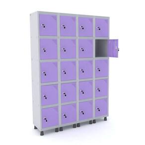 Roupeiro De Aço 4M 20 Portas Fechadura Pandin - Cinza/Lilás