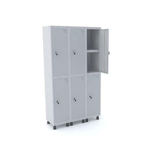 Roupeiro De Aço 3M 06 Portas C/ Prat. Fechadura Pandin - Cinza