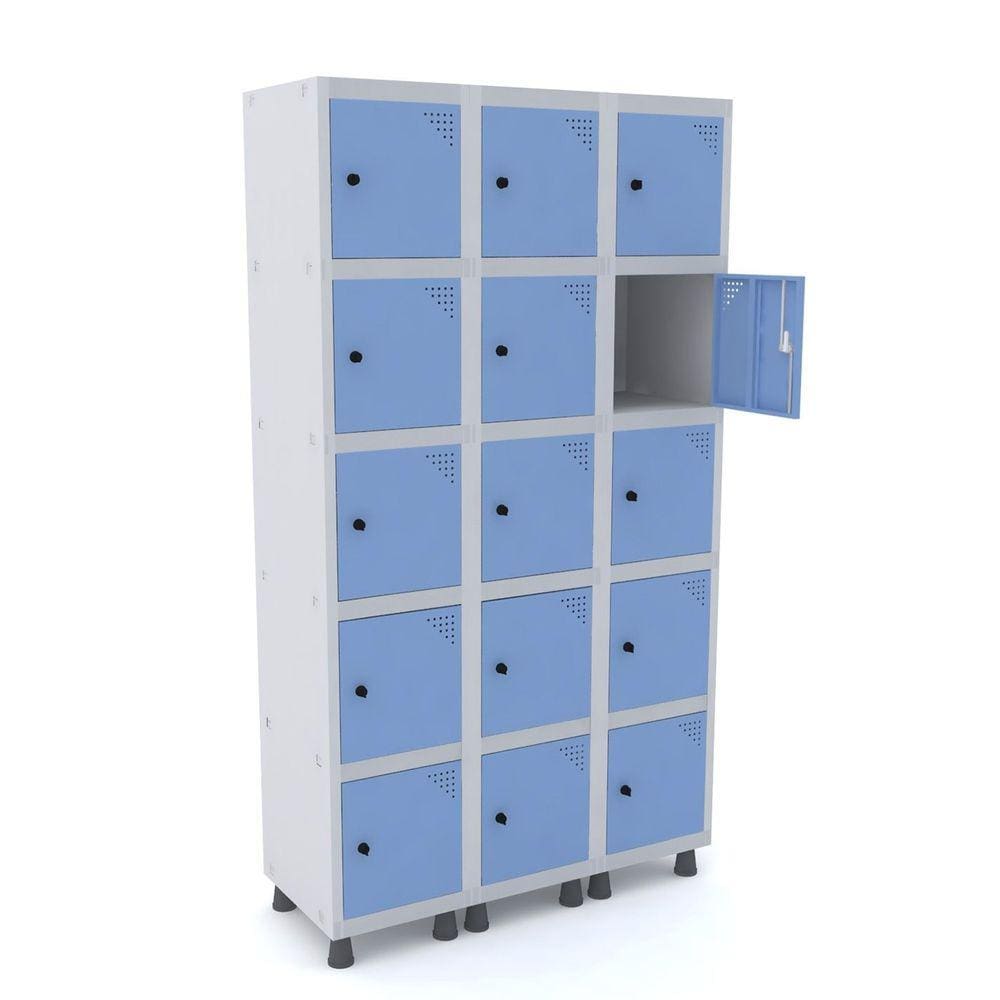 Roupeiro De Aço 3M 15 Portas Pitão Pandin - Cinza/Azul Dalí