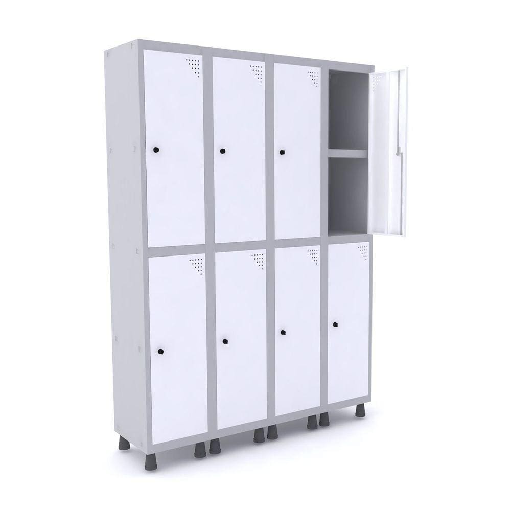 Roupeiro De Aço 4M 08 Portas C/ Prat. Pitão Pandin - Cinza/Branco