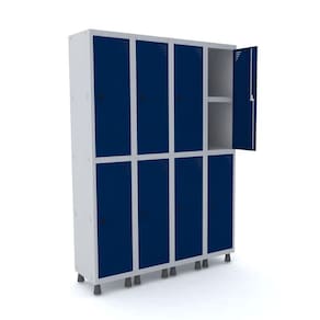 Roupeiro De Aço 4M 08 Portas C/ Prat. Pitão Pandin - Cinza/Azul Del Rey