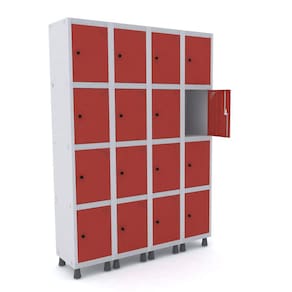 Roupeiro De Aço 4M 16 Portas Pitão Pandin - Cinza/Vermelho
