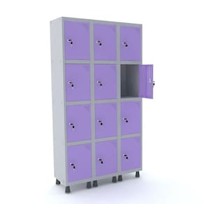 Roupeiro De Aço 3M 12 Portas Fechadura Pandin - Cinza/Lilás