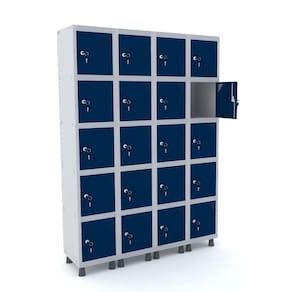 Roupeiro De Aço 4M 20 Portas Fechadura Pandin - Cinza/Azul Del Rey