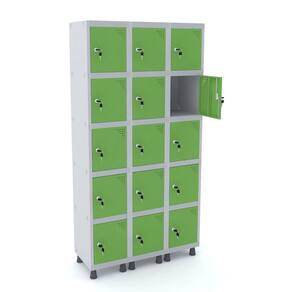 Roupeiro De Aço 3M 15 Portas Fechadura Pandin - Cinza/Verde