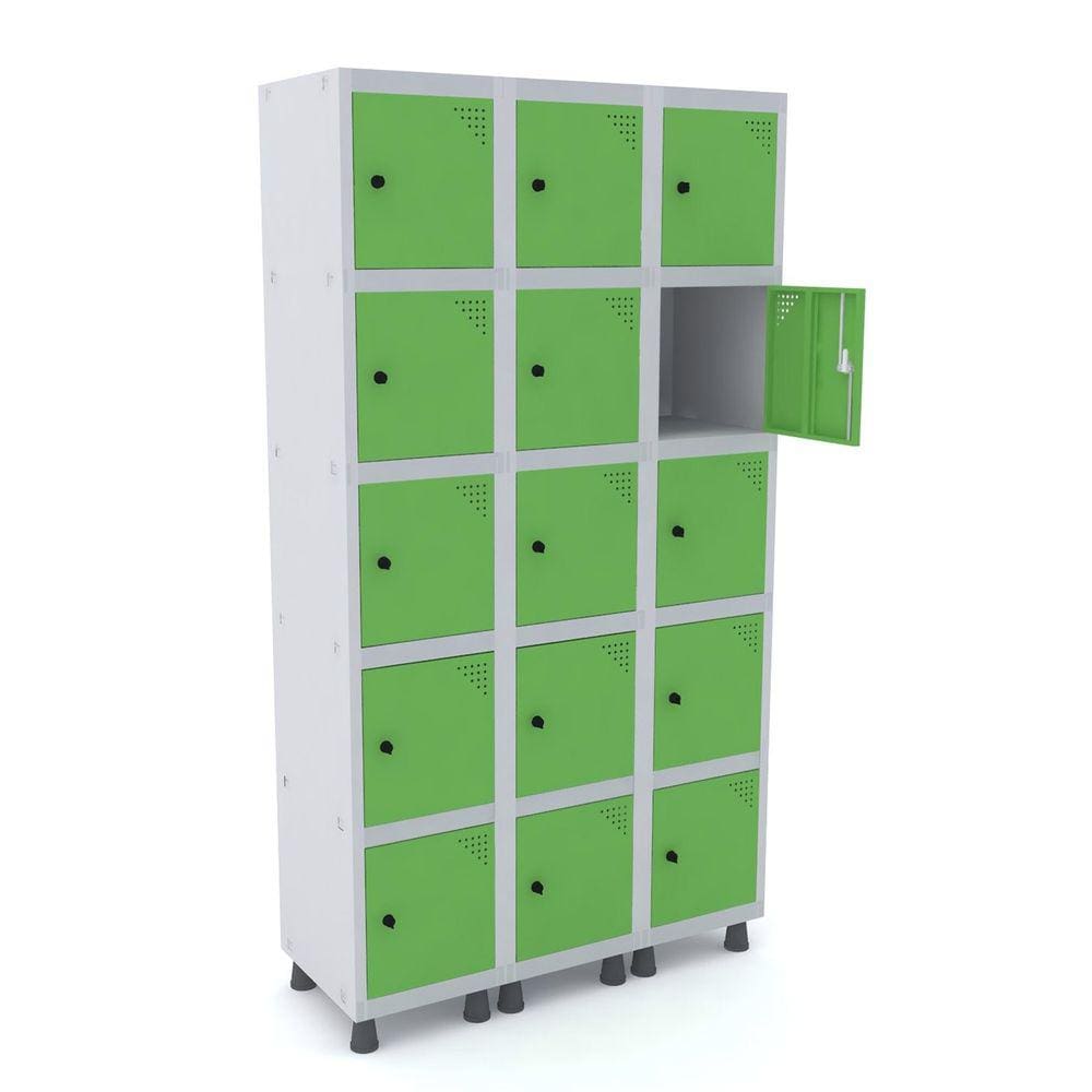 Roupeiro De Aço 3M 15 Portas Pitão Pandin - Cinza/Verde