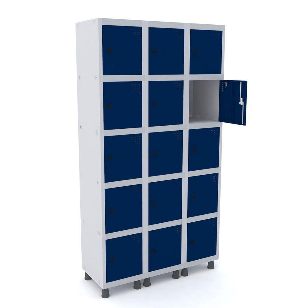 Roupeiro De Aço 3M 15 Portas Pitão Pandin - Cinza/Azul Del Rey