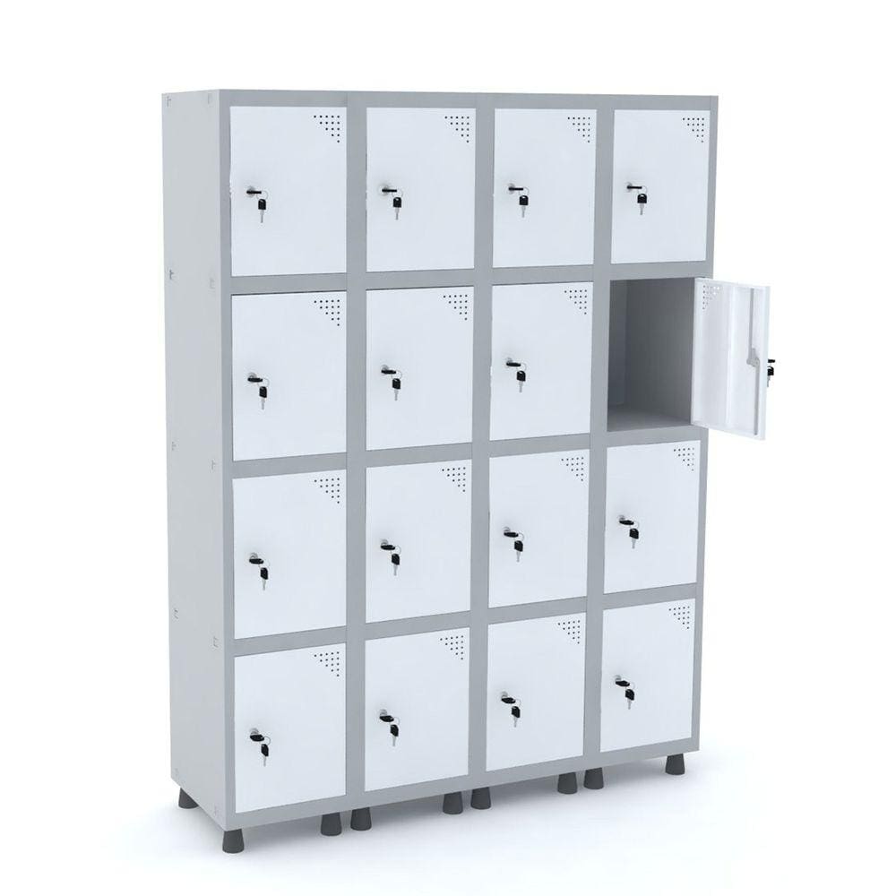 Roupeiro De Aço 4M 16 Portas Fechadura Pandin - Cinza/Branco
