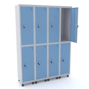 Roupeiro De Aço 4M 08 Portas Fechadura Pandin - Cinza/Azul Dalí