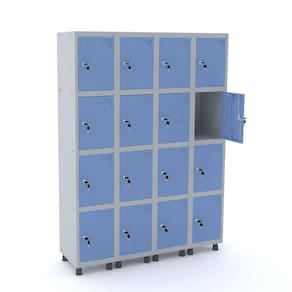 Roupeiro De Aço 4M 16 Portas Fechadura Pandin - Cinza/Azul Dalí