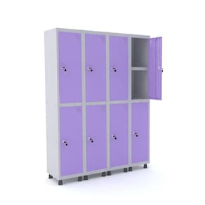 Roupeiro De Aço 4M 08 Portas C/ Prat. Fechadura Pandin - Cinza/Lilás