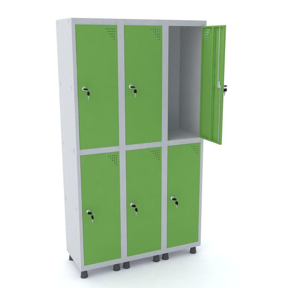 Roupeiro De Aço 3M 06 Portas Fechadura Pandin - Cinza/Verde