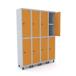 Roupeiro De Aço 4M 08 Portas C/ Prat. Pitão Pandin - Cinza/Laranja