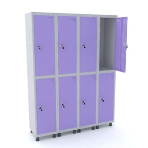 Roupeiro De Aço 4M 08 Portas Fechadura Pandin - Cinza/Lilás