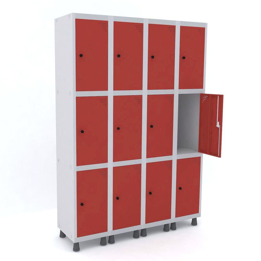 Roupeiro De Aço 4M 12 Portas Pitão Pandin - Cinza/Vermelho