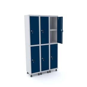 Roupeiro De Aço 3M 06 Portas C/ Prat. Fechadura Pandin - Cinza/Azul Del Rey