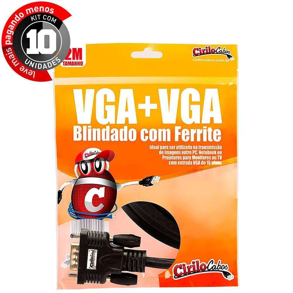 Cabos Vga Blindado - 2 Metros - Kit Com 10
