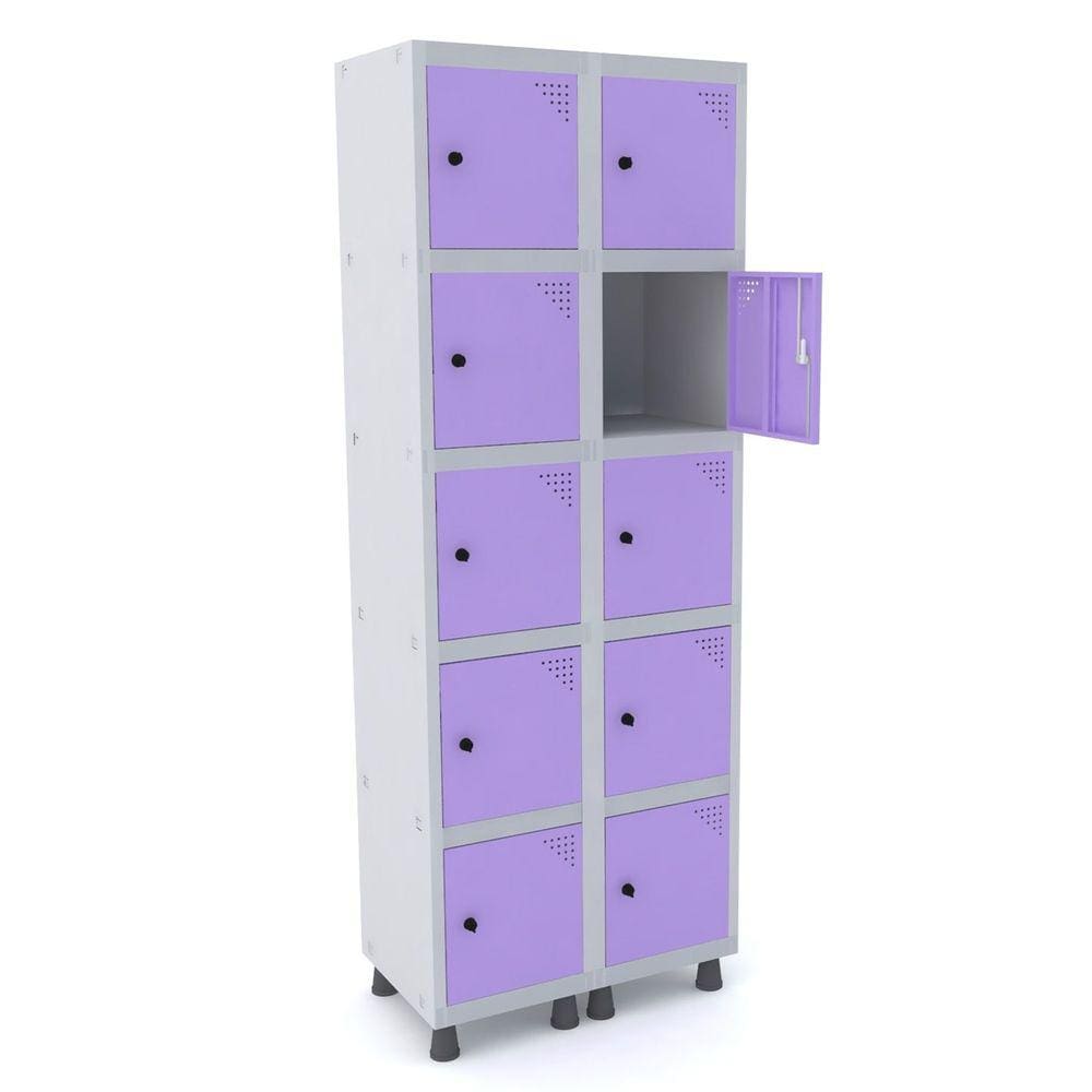 Roupeiro De Aço 2M 10 Portas Pitão Pandin - Cinza/Lilás