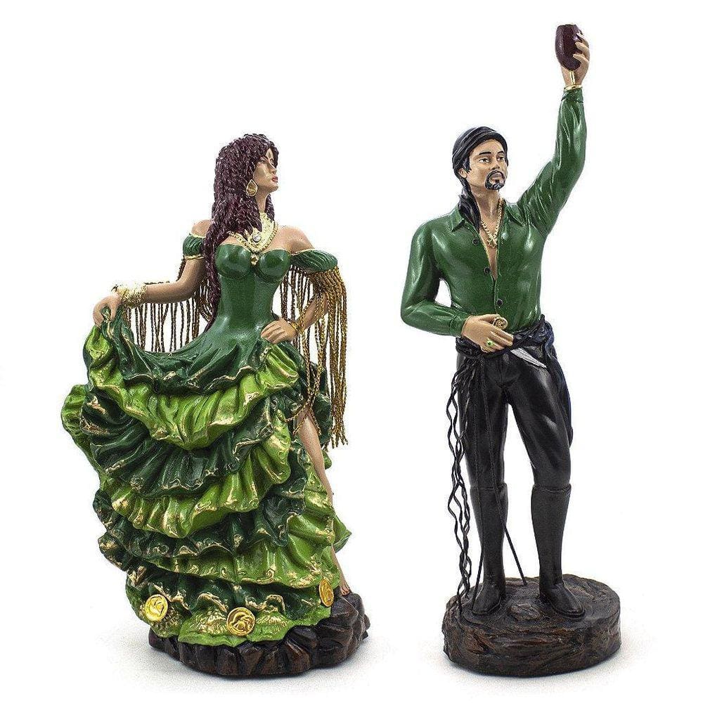 Kit Imagem Casal Cigano Luxo Verde Resina Médio