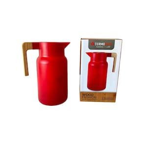 Garrafa Fashion Wood Térmica Vermelha 1 Litro Chá Café Leite