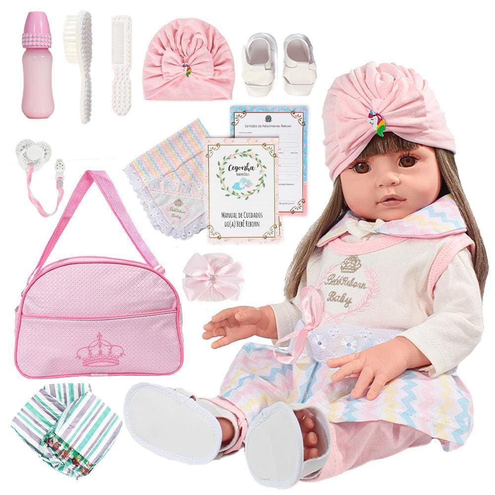 Boneca Bebê Reborn Realista 16 Itens Linda Bolsa Maternidade em