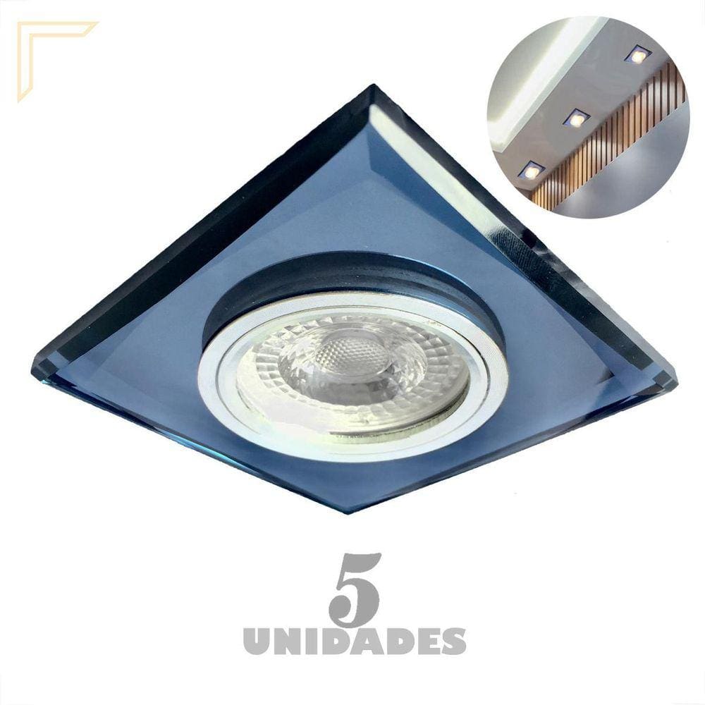 Kit 5 Spot Quadrado De Embutir Cristal Espelhado Preto Lup17