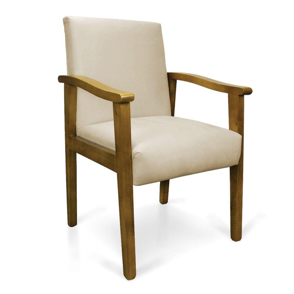 Poltrona Eloisa Suede Bege Base de Madeira Castanho - D`Rossi
