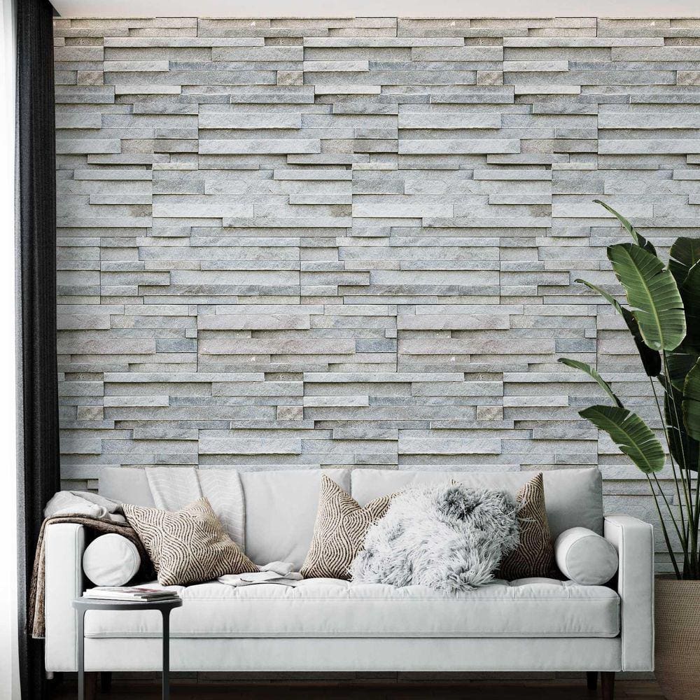 Kit 4 Rolos Papel De Parede Adesivo Pedra Cinza 3,0M