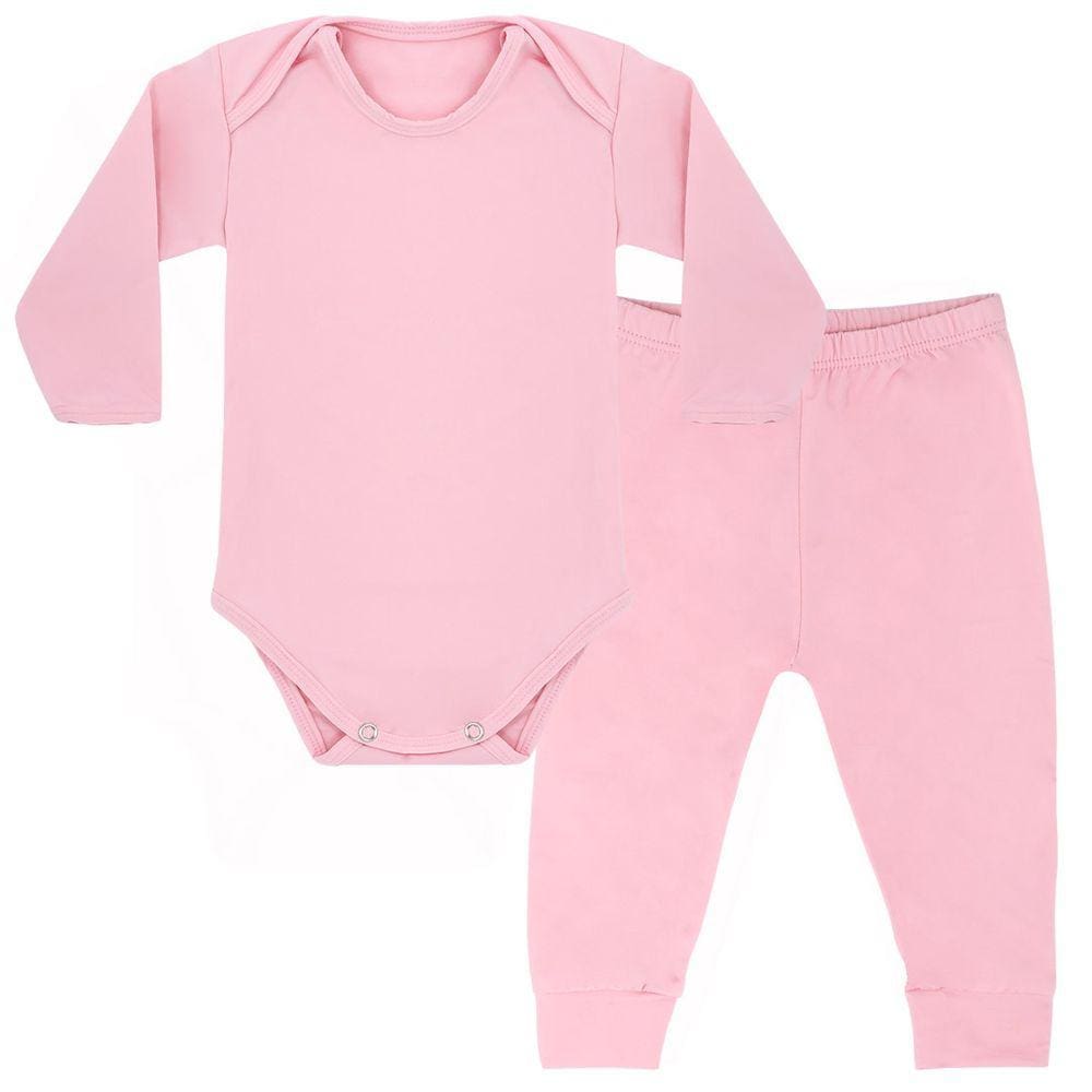 Kit Pijama Térmico Body e Calça Bebê Energy Thermo Dry Rosa Everly