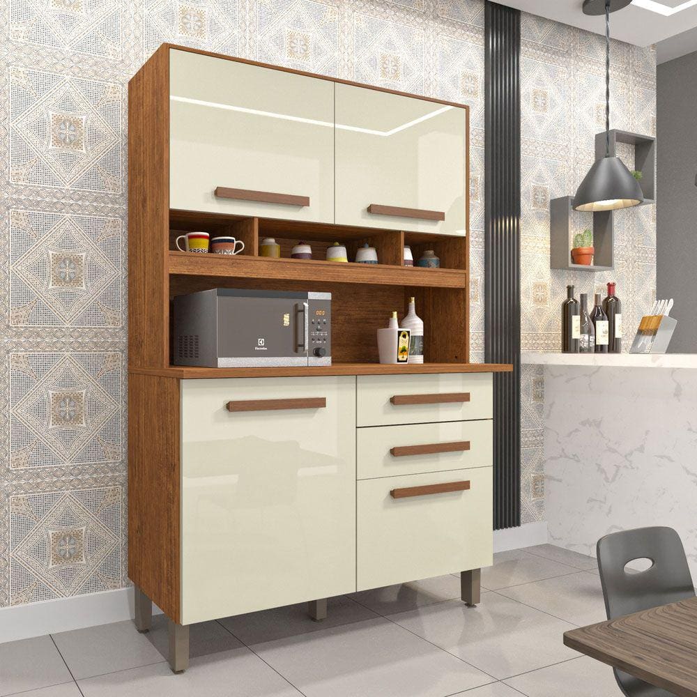 Cozinha Compacta 04 Portas e 02 Gavetas Sofia Plus Cinamomo/Off White Imop
