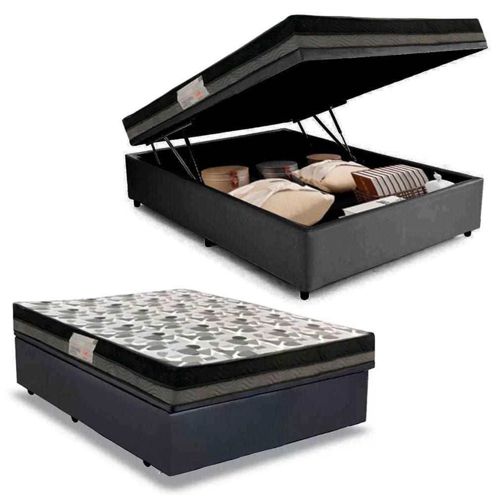 Cama Baú Casal Sintético + Colchão Casal Ortobom Iso Dupla Face 60X138X188