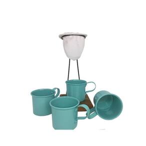 Kit De Café Individual 4 Canecas Azul Claro Coador Demolição