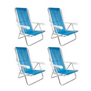 Kit 4 Cadeiras Praia Reclinável 8 Posições Alumínio Azul Mor