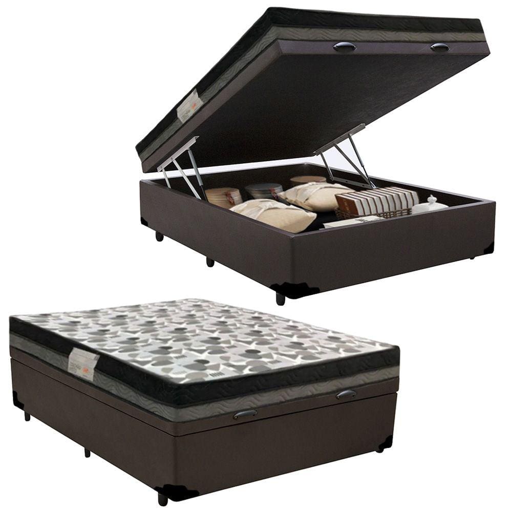 Cama Baú Casal Sintético + Colchão Casal Ortobom Iso Dupla Face 60X138X188