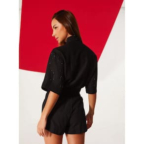 Camisa Linho Com Aplicacao Feminino Open