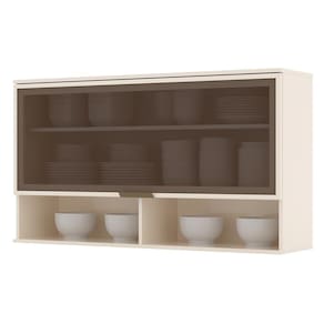 Armário Aéreo 1 Porta Basculante Vidro 120cm Connect Off White - Móveis Henn
