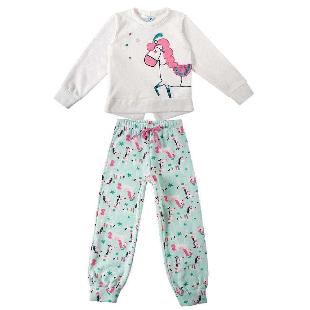 Pijama Longo Infantil Soft Cavalinhos Off White Tip Top