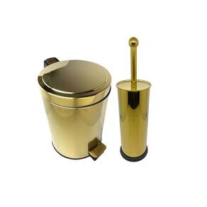 Kit Lavabo Inox Dourado Lixeira 5L E Escova Sanitária France