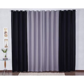 Cortina 6 Metros Com Ilhós Malha Elastano - Preto/Cinza