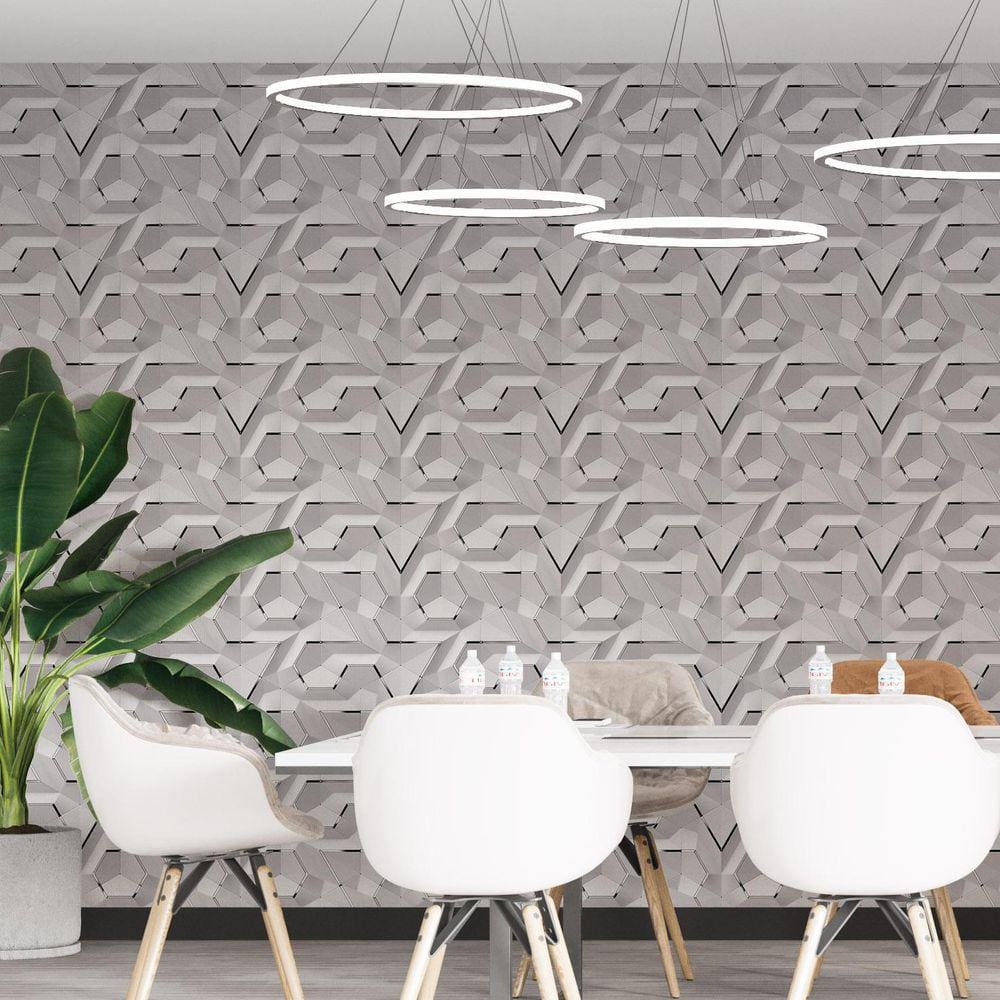 Kit 8 Rolos Papel De Parede Adesivo Abstrato 3D Branco 3,0M