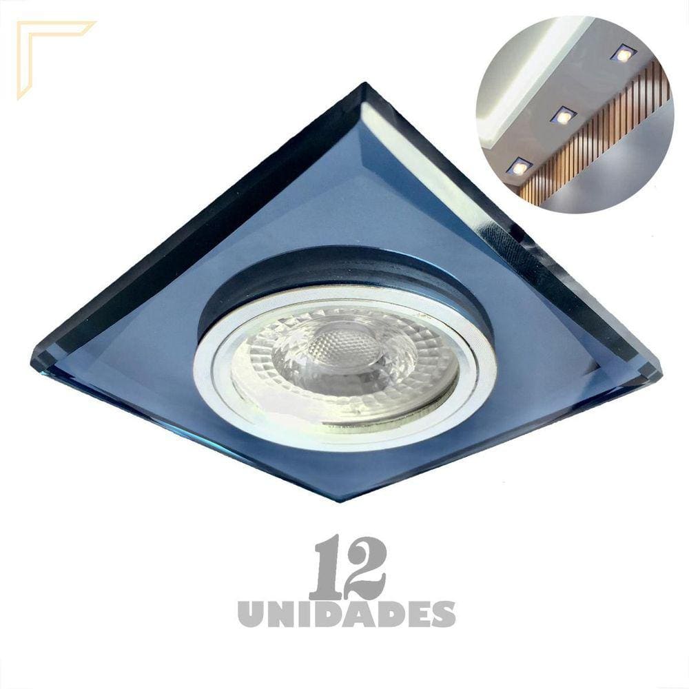 Kit 12 Spot Quadrado Embutir Cristal Espelhado Preto Lup17