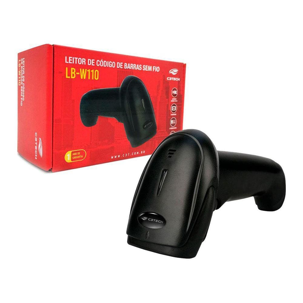 Leitor Código Barras C3Tech Lb-W110Bk, Sem Fio, 1D/2D, 200