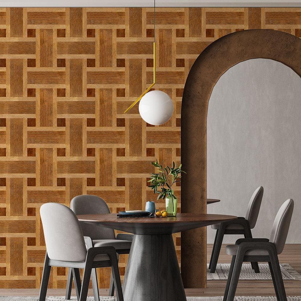 Kit 2 Rolos Papel De Parede Adesivo Madeira Mosaico 3,0M
