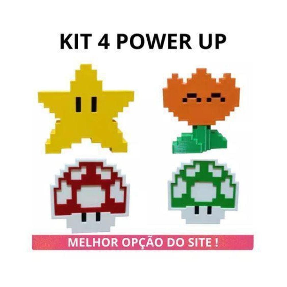 Kit Com 4 Power Up Super Mario Presente Colecionáveis Gamers